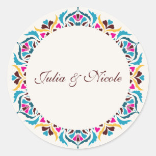 Whimsical Luxury Ivory Floral Style Border Wedding Classic Round Sticker