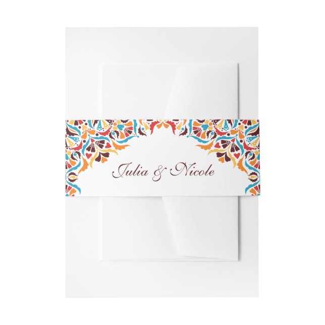 Whimsical Luxury Ivory Floral Style Border Wedding Invitation Belly Band (Front Example)