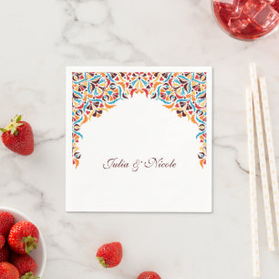 Whimsical Luxury Ivory Floral Style Border Wedding Napkin
