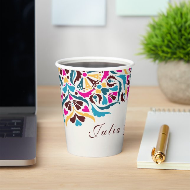 Whimsical Luxury Ivory Floral Style Border Wedding Paper Cups (Insitu)