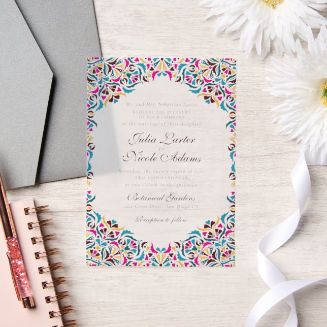 Whimsical Luxury Ivory Floral Style Border Wedding Vellum Invitations (Wedding)