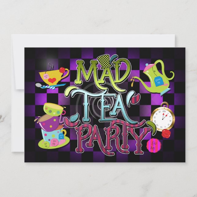 Whimsical MAD TEA PARTY Birthday Party Invitation (Front)