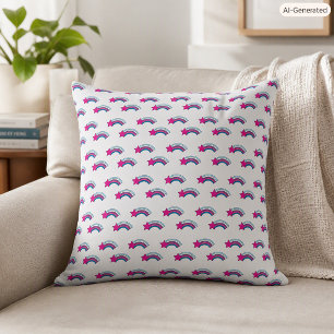 Whimsical Magenta Shooting Star Colourful Rainbow Throw Pillow