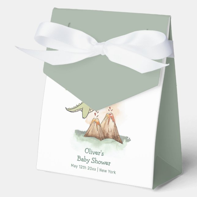 Whimsical Magic Dragon Mountain Boy Baby Shower Favor Box (Front)