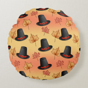 Whimsical Magic Hats with Autumn Leaves Round Pillow