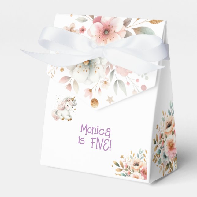 Whimsical magic pastel unicorn kids birthday favor box (Front Side)
