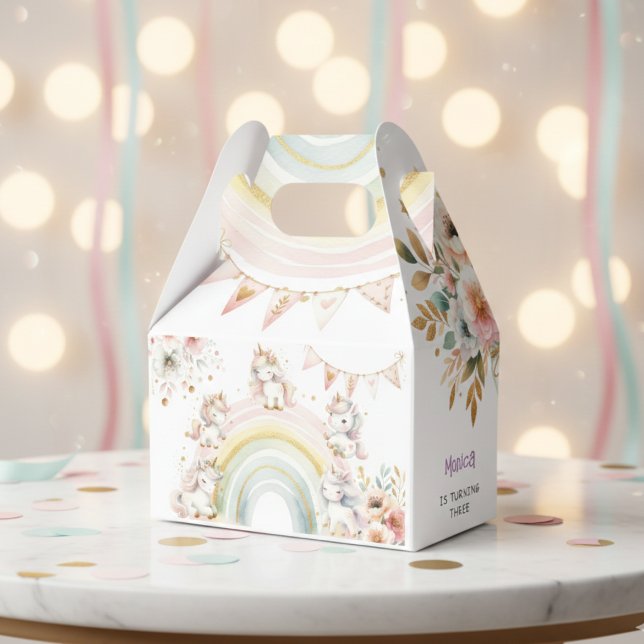 Whimsical magic pastel unicorn kids birthday favor box (Creator Uploaded)