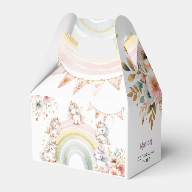 Whimsical magic pastel unicorn kids birthday favor box (Front Side)