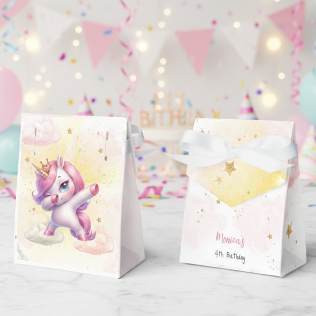 Whimsical magic pink dabbing unicorn kids birthday favor box (Creator Uploaded)