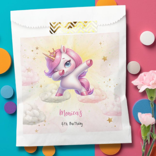 Whimsical magic pink dabbing unicorn kids birthday favour bag (Creator Uploaded)