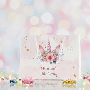 Whimsical magic pink unicorn horn kids birthday large gift bag
