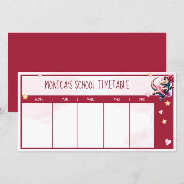 Whimsical magic t-rex ballerina school timetable (Front/Back)
