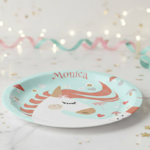 Whimsical magic unicorn kids birthday paper plate