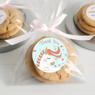Whimsical magic unicorn kids birthday thank you classic round sticker