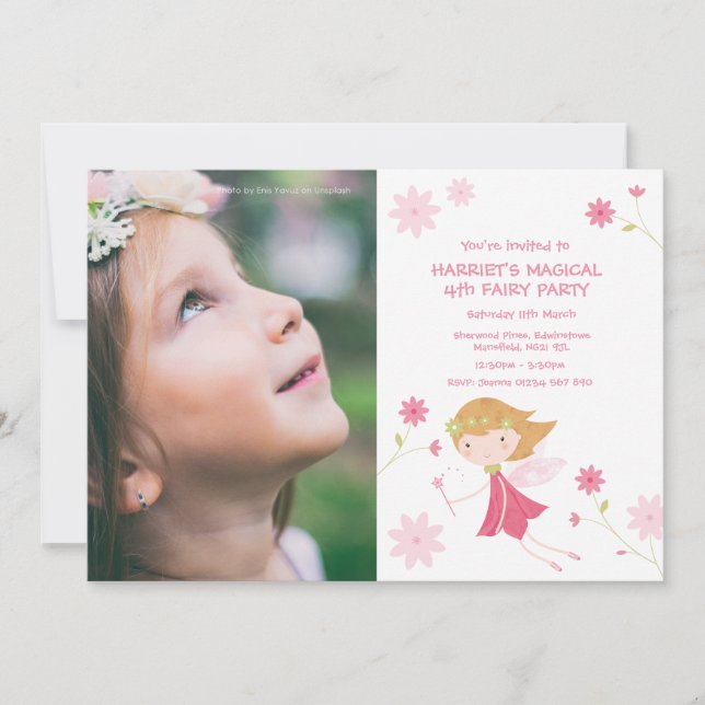 Whimsical Magical Fairy Birthday Invite With Photo (Front)