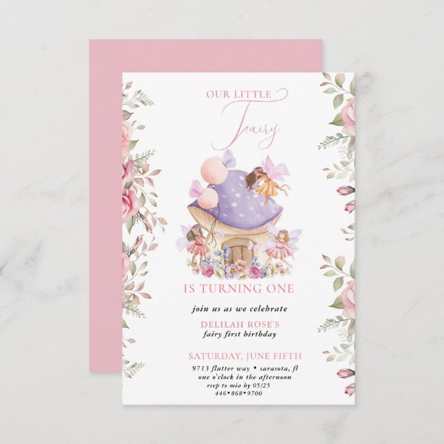 Whimsical Magical Little Fairy 1st Birthday Invitation (Front/Back)