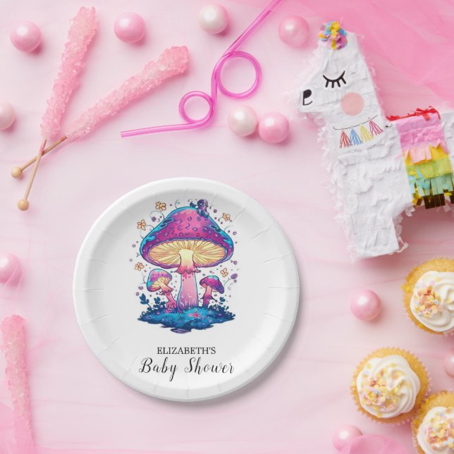 Whimsical Magical Mushroom Baby Shower Paper Plate (Party)