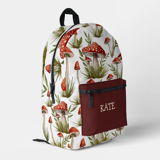 Whimsical Magical Mushroom Pattern Personalized Ba Printed Backpack (Back Corner Left)