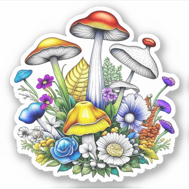 Whimsical Magical Mushrooms and Flowers (Front)