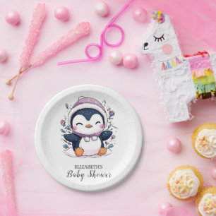 Whimsical Magical Penguin Baby Shower Paper Plate