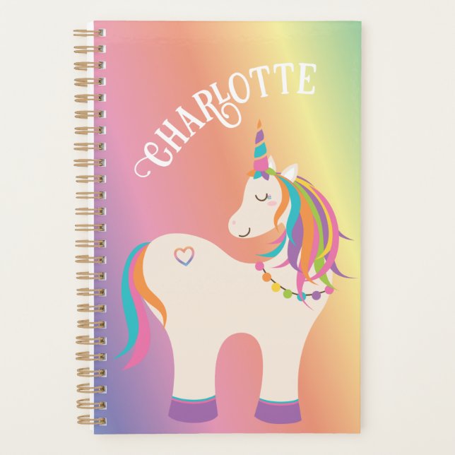 Whimsical Magical Rainbow Unicorn Personalized Planner (Front)