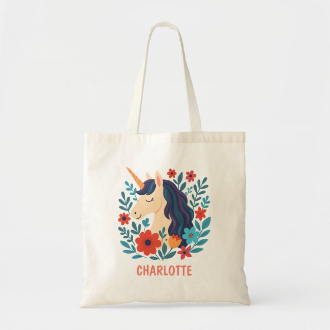 Whimsical Magical Unicorn Personalized  Tote Bag (Front)