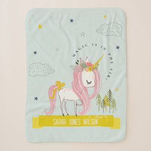 Whimsical Magical Unicorn Pink Aqua Teal Princess Sherpa Blanket