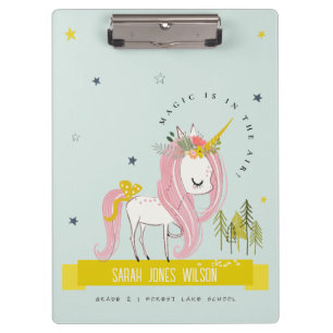 Whimsical Magical Unicorn Pink Teal Aqua Princess Clipboard