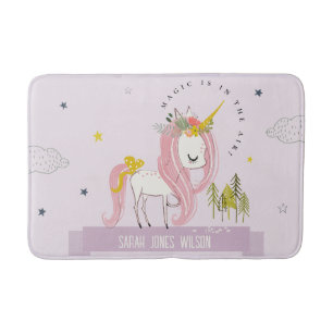 Whimsical Magical Unicorn Purple Princess Kids Bath Mat