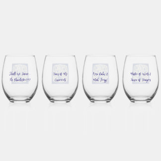 Whimsical Mahjong Toile Wine Glasses - Set of 4