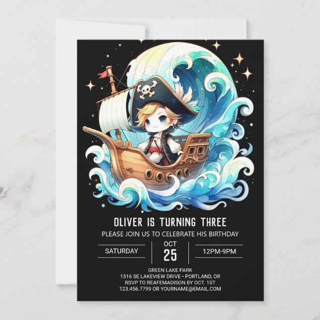 Whimsical Majestic Pirate Birthday Invitation (Front)