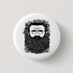 Whimsical Man Beard Moustache Flowers Art 1 Inch Round Button