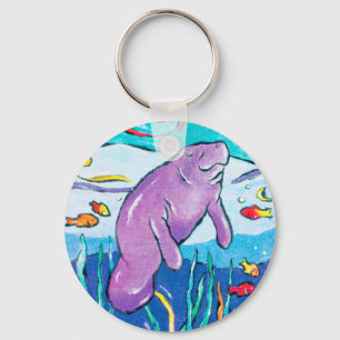 Whimsical Manatee Melamine Plate Keychain