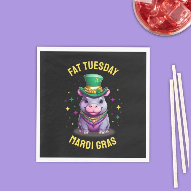 Whimsical Mardi Gras Fat Tuesday Hippo Napkin (Creator Uploaded)