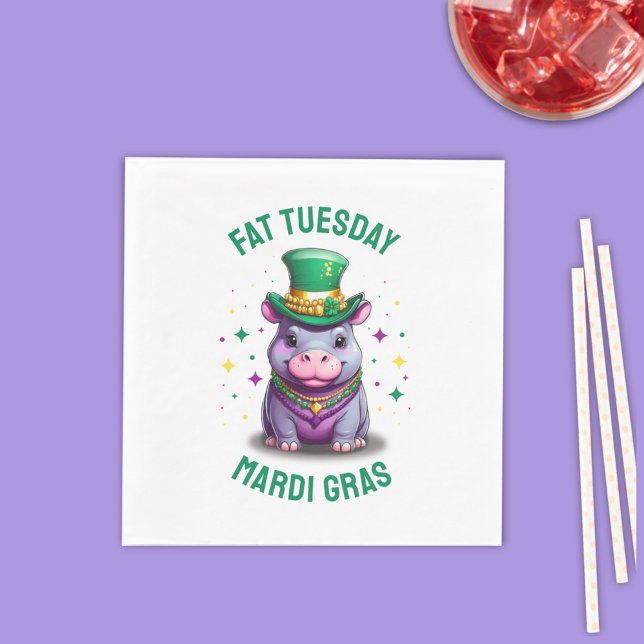 Whimsical Mardi Gras Fat Tuesday Hippo Napkin (Creator Uploaded)