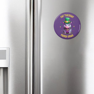 Whimsical Mardi Gras Fat Tuesday Hippo Sticker Magnet