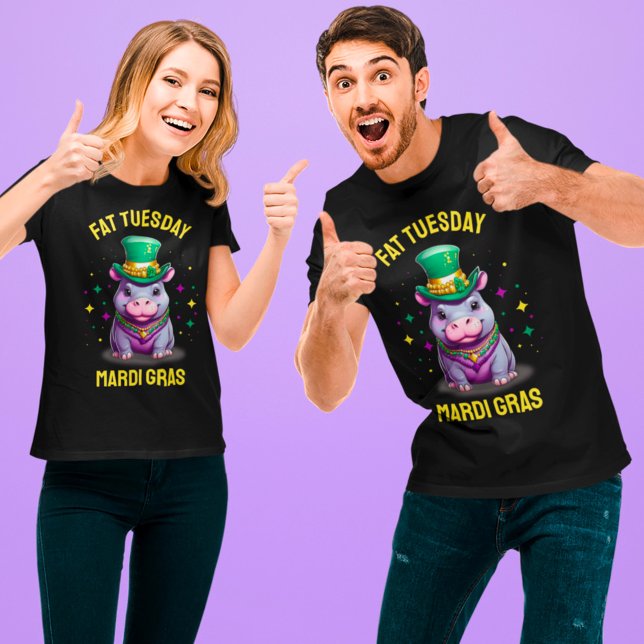 Whimsical Mardi Gras Fat Tuesday Hippo T-Shirt (Creator Uploaded)