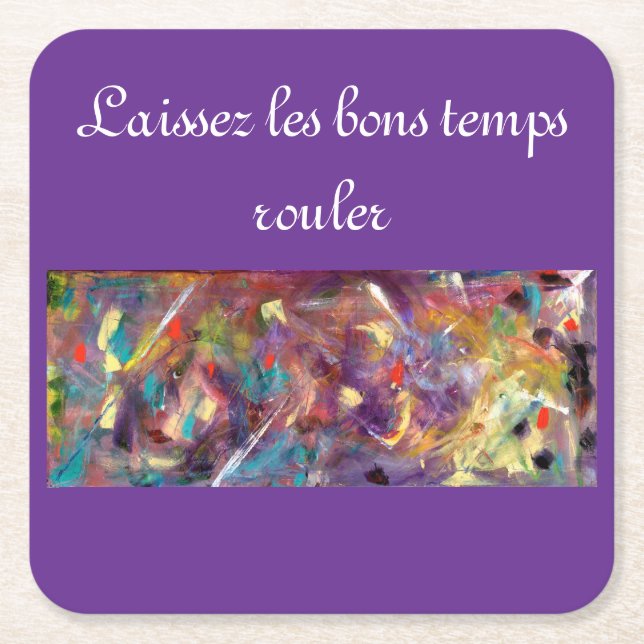 Whimsical Mardi Gras square paper coaster (Front)