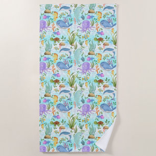 Whimsical Marine Friends - A Cute Ocean scenery Beach Towel