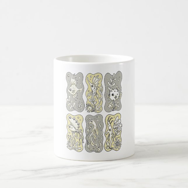 Whimsical Marine Life Pattern Coffee Mug (Center)