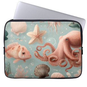 Whimsical Marine Life Pattern Laptop Sleeve