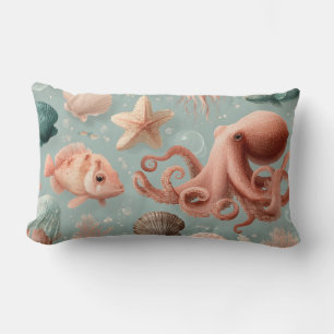 Whimsical Marine Life Pattern Lumbar Pillow