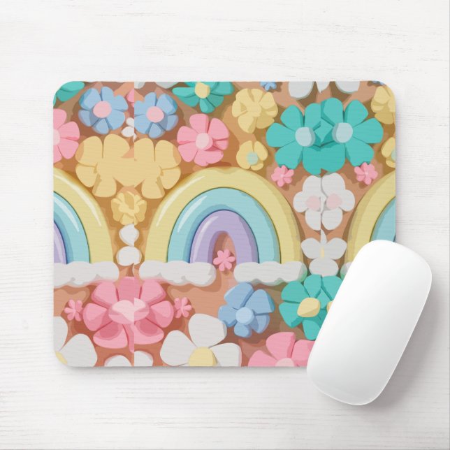 Whimsical Marshmallow Blooms - Vibrant Phone Case Mouse Pad (With Mouse)