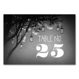 Whimsical mason jar &string lights table number