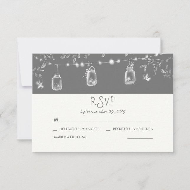 whimsical mason jars rustic wedding RSVP Card (Front)