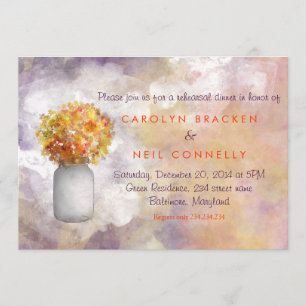 Whimsical Masonjar/Yellow Flowers Rehearsal Dinner Invitation