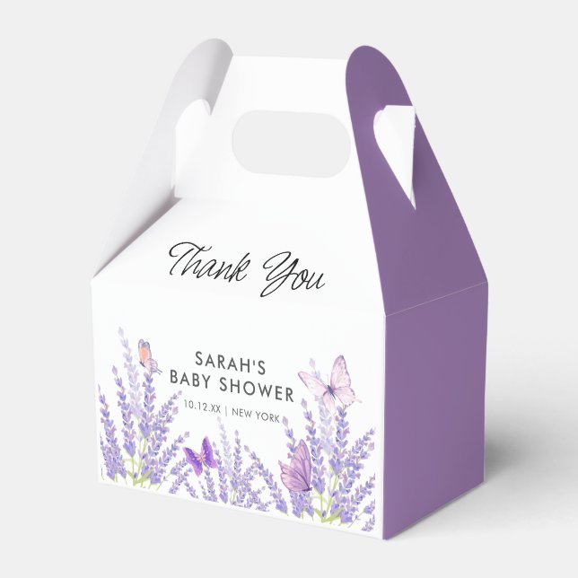 Whimsical Meadow Lavender Butterfly Baby Shower  Favor Box (Front Side)