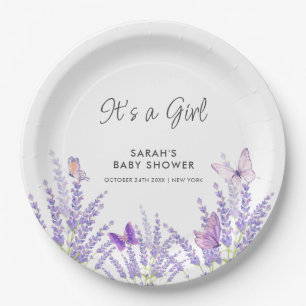 Whimsical Meadow Lavender Butterfly Baby Shower  Paper Plate