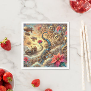 Whimsical Mechanical Poinsettia Garden Decoupage Napkin
