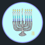 Whimsical Menorah Classic Round Sticker<br><div class="desc">These Whimsical Menorah Classic Round Stickers are the perfect finish on your Hanukkah card envelopes, and on all your paper-wrapped gifts. They coordinate with gift and paper product items in my Whimsical Menorah Hanukkah and More Collection.</div>